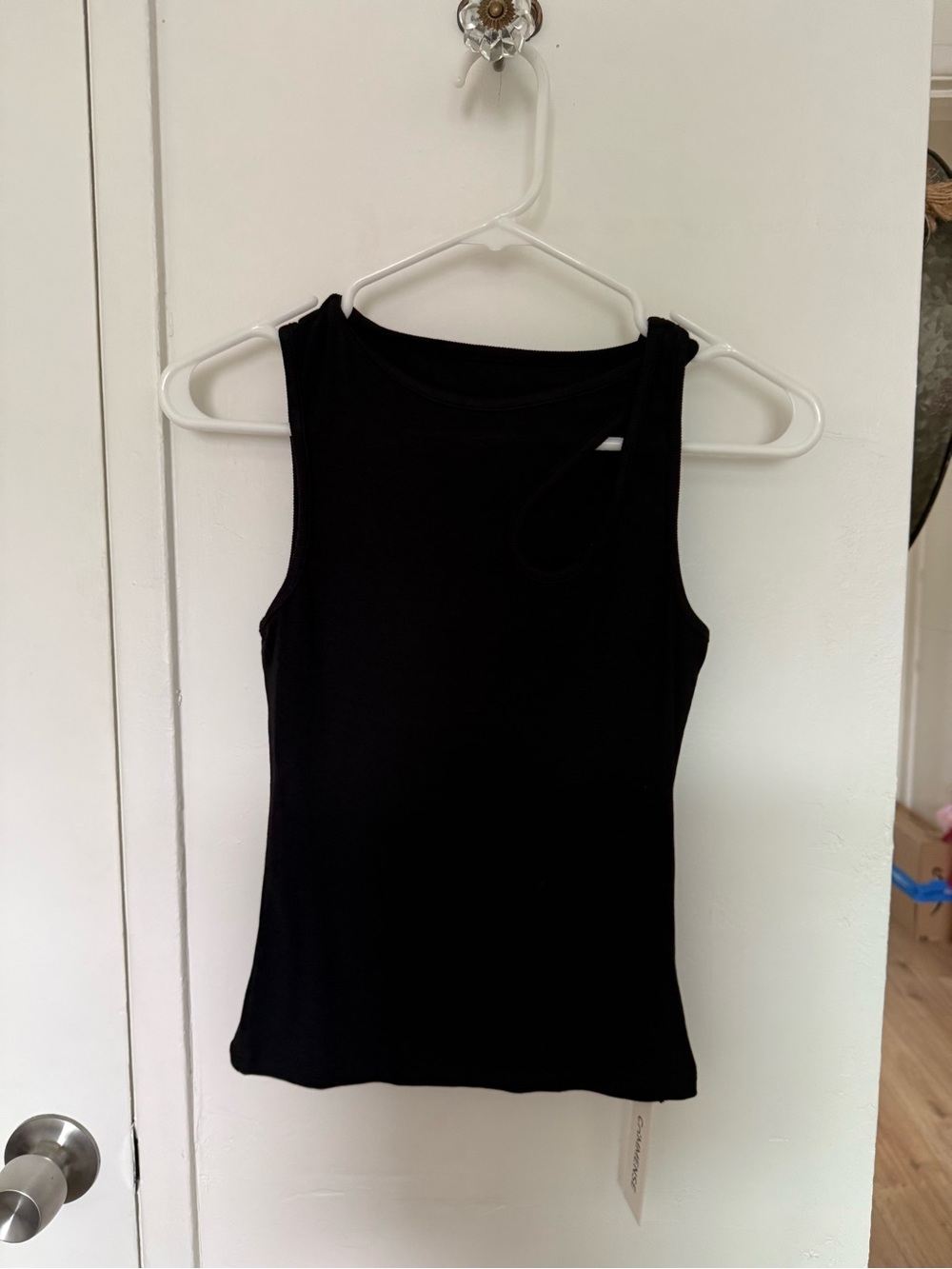 Commense Black Asymmetric Strap Tank Top